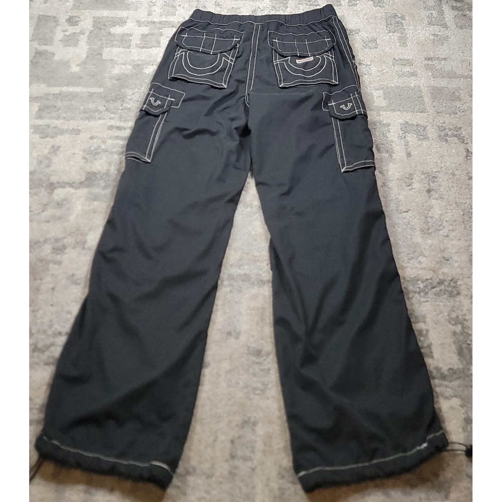 True Religion Mens Black Cargo Stitching Elastic Waist Pockets Pants Sz 30-32x31 - Picture 6 of 8